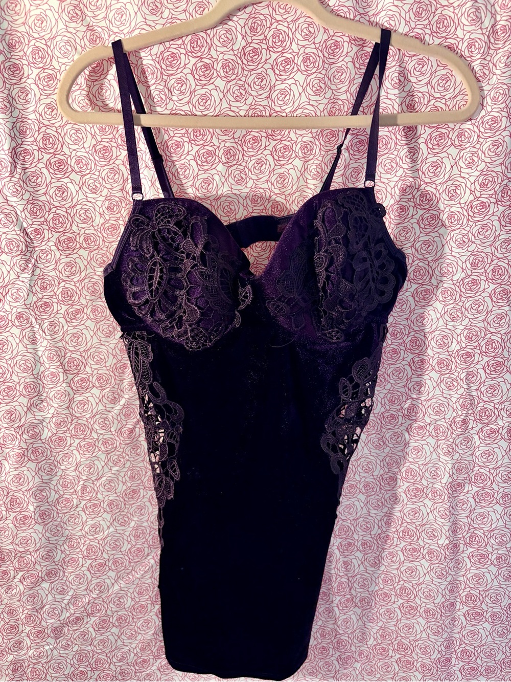 Dreamgirl Purple Lace Chemise with Floral Embroidery